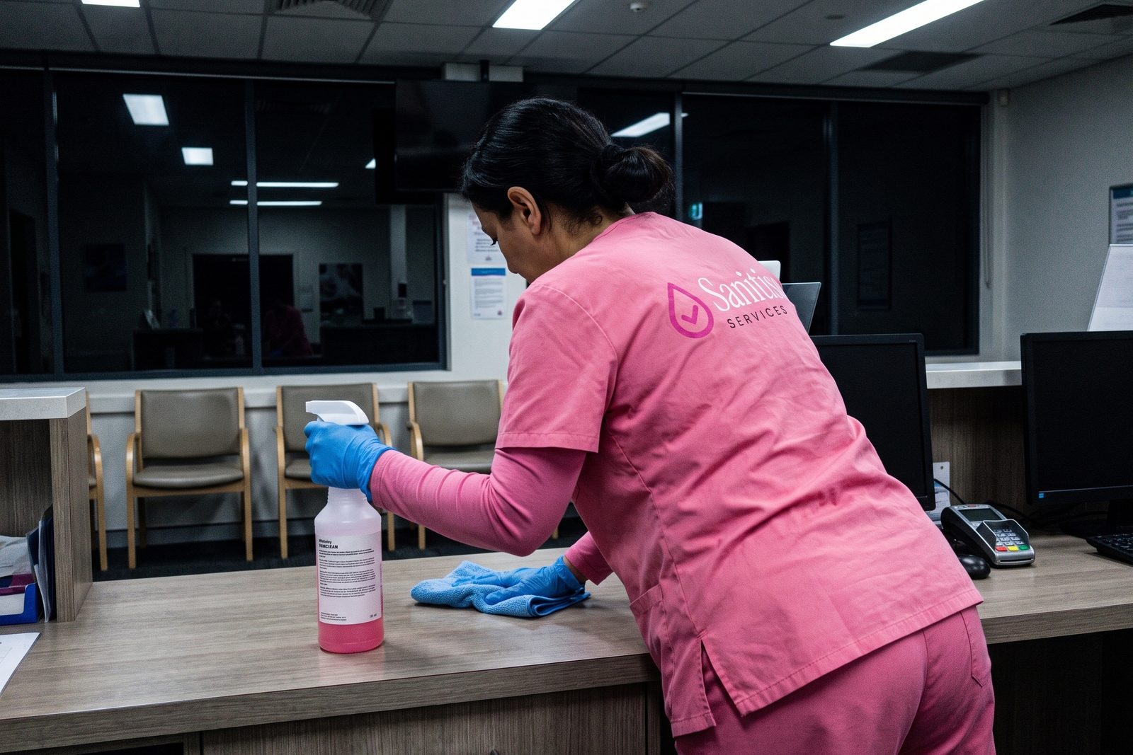 Cleaning a reception counter